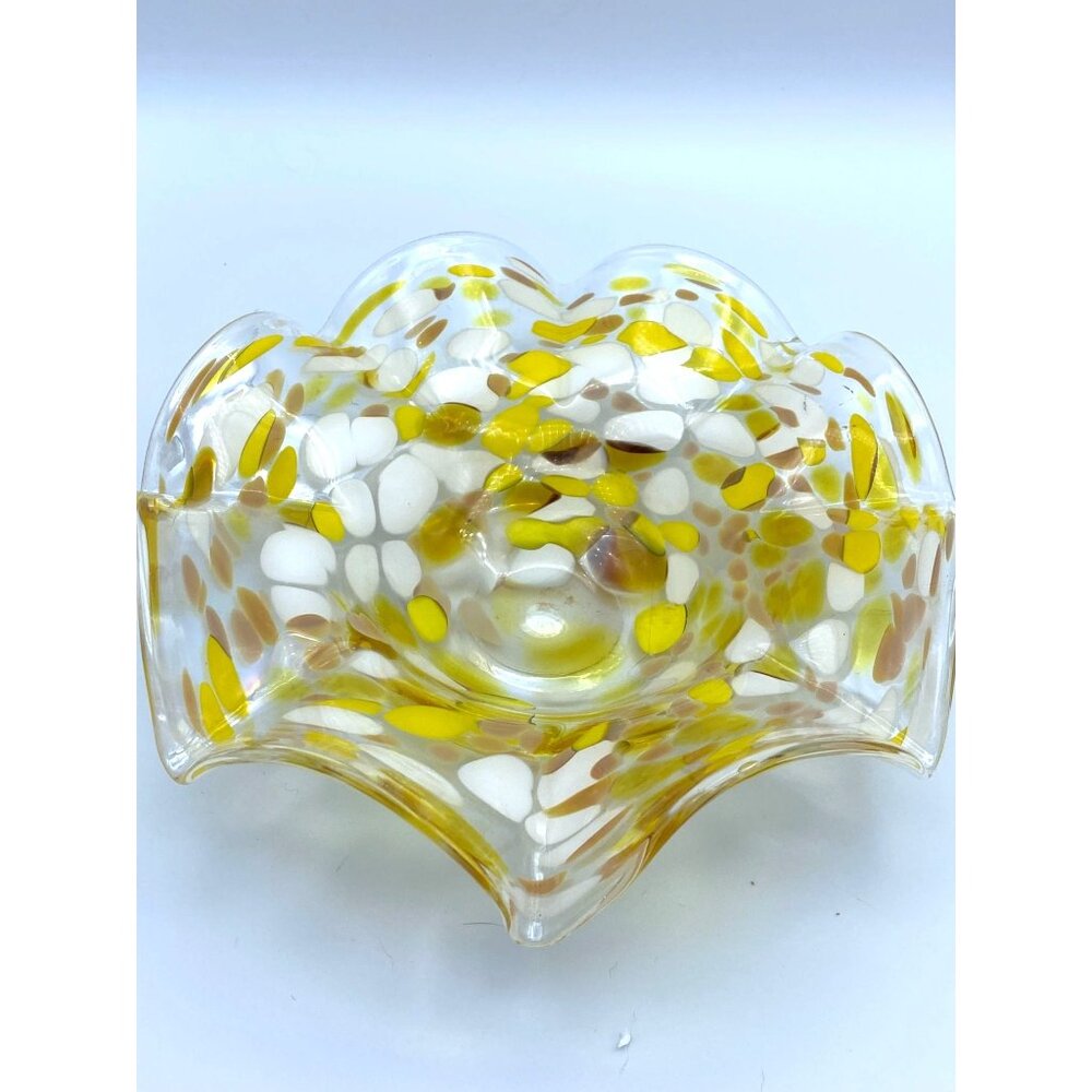 Hand Blown Zorza Scalloped Candy Dish Made in Poland Retro Boho 9 inches